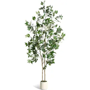 Garvee Artificial Indoor Ficus Trees Available in Heights from 4FT to 7FT, Featuring Realistic Wood Trunks, Lifelike Fruits, Faux Silk Leaves, and Ceramic Planters with Green Moss for Stylish Home and Office Decoration