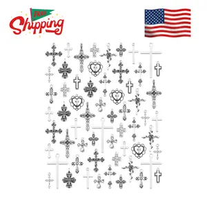 60 Pcs Antique Silver Cross Charms (15 Styles)