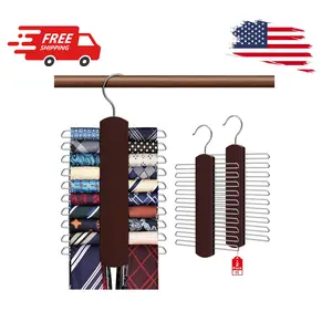 2 Pack Tie Rack for Closet, Premium Wooden Necktie Organizer Storage Tie 40 Ties, Scarves Red