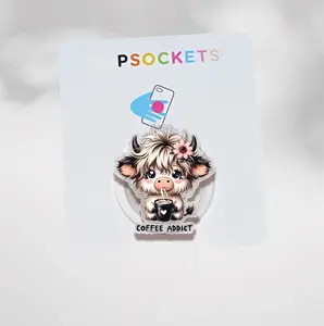 Coffee Addict Cute Highland Cow Phone Grip MagSafe, Highland Cow Bundle, Cute Animal Phone Holder, Sparkly Phone Accessory