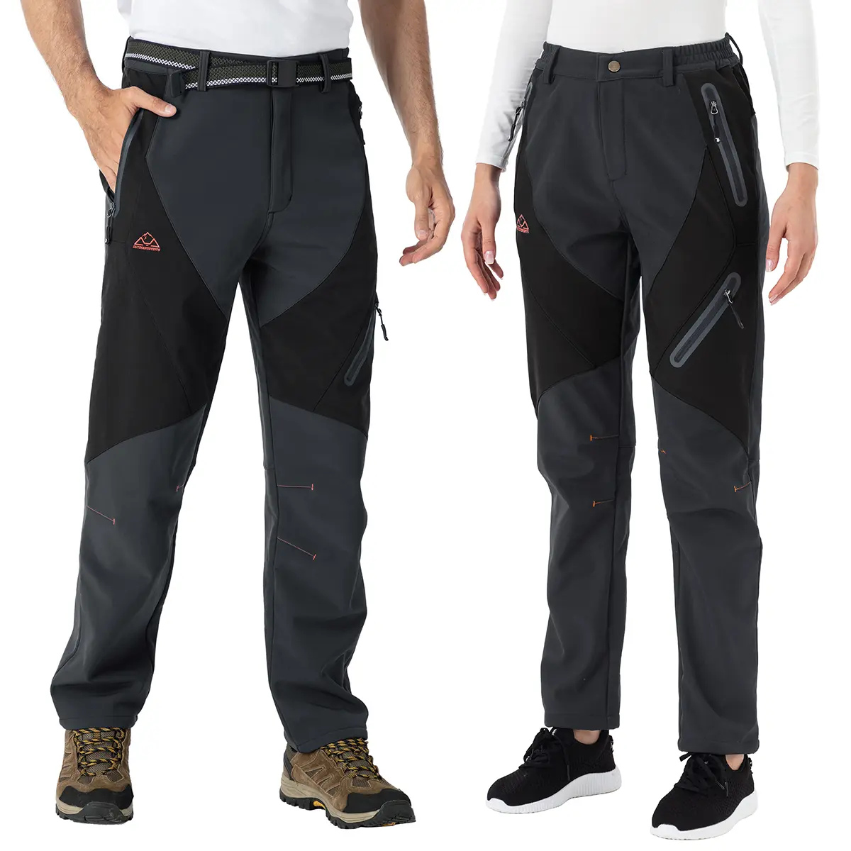 For Men and Women Waterproof Pants Insulated Cold weather Hiking Winter Snow Ski Softshell Outdoor Pants Zipper Pockets Climbing Thermal Jogger Trousers Thermal Lined Unisex