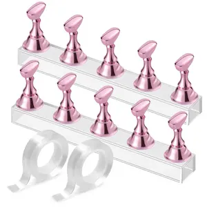 Cyrilynns Nail Stand Acrylic Nail Art Display Stand Practice Nail Holder for Painting Nails Magnetic Practice Stands with Double-sided Tape For DIY Salon Supplies (Pink)