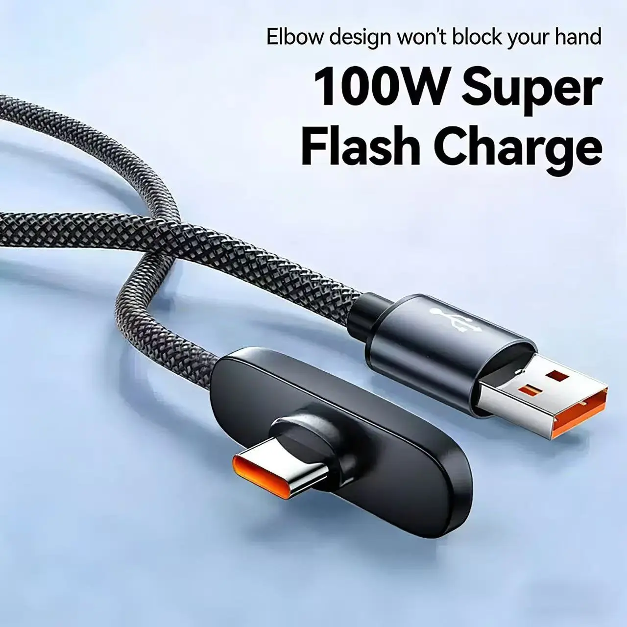 NEW USB-C 100W right-angle braided fast charging data cable, Qysgute 90° design, cable length 1M/1.5M, 6A mobile gaming charging cable, Versatile compatibility, suitable for Android, Type-C phones, durable connection