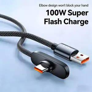 NEW USB-C 100W right-angle braided fast charging data cable, Qysgute 90° right-angle design, cable length 1M/1.5M, 6A mobile gaming charging cable, suitable for Android, Smartphone, other Type-C interface phones, durable connection