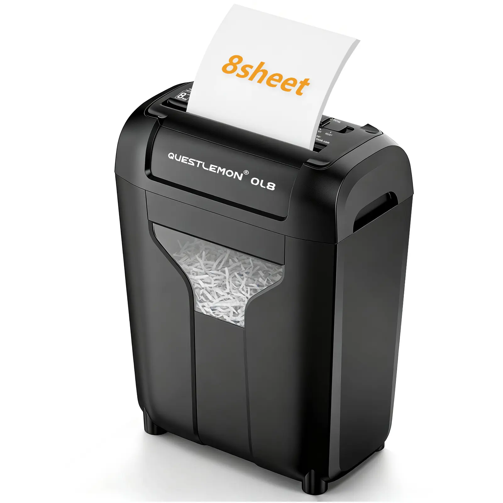 QUESTLEMON Paper Shredder for Home Office, 8-Sheet Cross-Cut High Security Shredder for Paper, Credit Card & Staples, Portable Office Shredder with Handle, Compact Design for Desktop or Under Desk, Overheat Protection, White Modern Paper Crusher