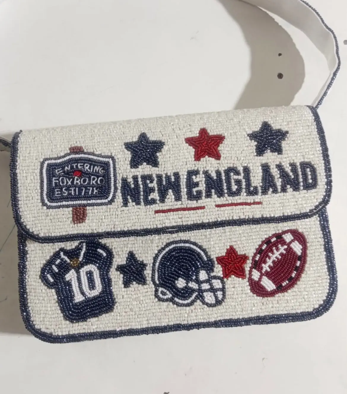 New England Football Beaded Shoulder Bag