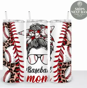 Baseball Mama 20oz Skinny Tumbler, New Mom Tumbler, Gift for Mom, Baseball Lover Mom Tumbler, American Baseball Leopard Print Tumbler