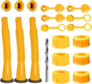 Gas Can Spout Replacement, Gas Can Nozzle Replacement (3 Kits-Yellow). for 1/2/5/10 gallon gas cans. Upgraded replacement gas can spout with flexible nozzle, vent cap, thick rubber pad, spout cover