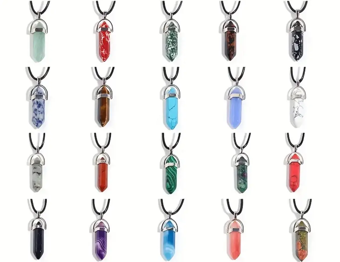 1 Neckalace, Natural Gemstone Quartz Hexagon Pendulum Aura Pendant Charm