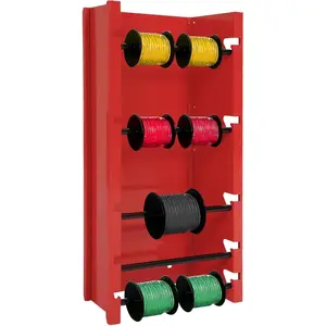 Wire Spool Holder 13.7X26X6" Wall-Mounted Wire/Cable Dispenser Spool Display & Storage Rack 5 Rods Wire Spool Holder for Electrical, Industrial & Retail Red+Black Steel