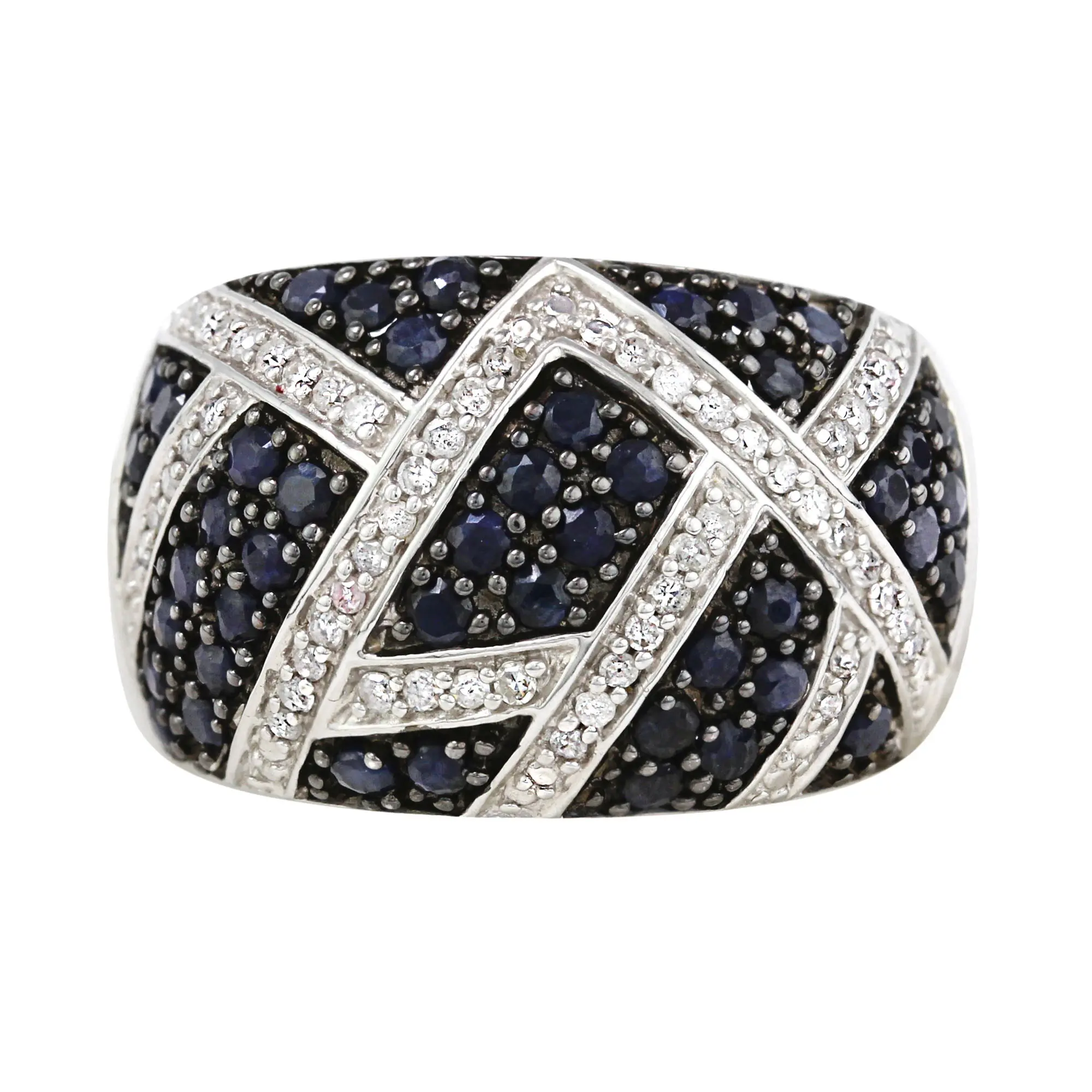 Sterling Silver Sapphire & Natural Diamond Statement Ring 2.00 Ct Sapphire 0.50 Ct Diamond