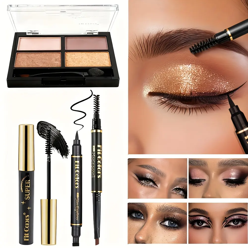 4 in 1  Long Lasting Eye Makeup Set Waterproof Non Fading Matte Eyeshadow Mascara Eyeliner No Smudge cosmetice Eyebrow Pencil Perfect SummerVibes Gift