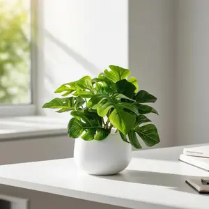 1pc Artificial Monstera Plant in A White Pot, 6-inch Potted Artificial Green Plant, Perfect for Decorating Dining Tables, Home Interiors, and Office Bookshelves. Maintenance-free—no Watering Required, Artificial Plants, Decorative Fake Plant