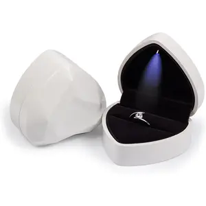 Heart-Shaped LED Light Ring Box - Romantic Proposal, Wedding, Valentine's Day, Anniversary, Christmas, Mother's Day, Thanksgiving Gift (White)