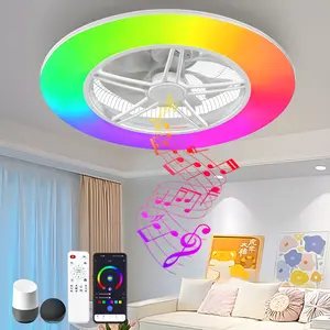 BAYSQUIRREL 22" Ceiling Fan with Light Flush Mount LED Dimmable Bladeless Ceiling Fans with Voice Control,6 Speed Dimmable Smart Rgb Installation