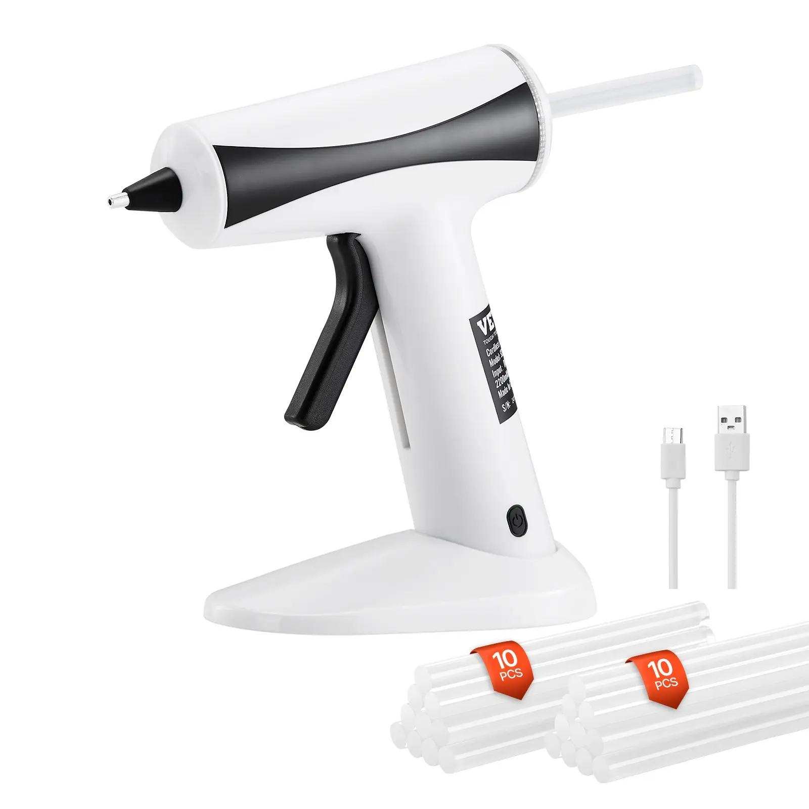 【Summerfinds】VEVOR  Hot Glue Gun, Rechargeable Cordless Glue Gun, Mini Wireless Hot Glue Gun Kit with 2200mAh Battery, 20 Pcs Glue Sticks, Fast Preheating & High Temp, for Crafts, Arts, DIY, Quick Home Repairs, Wireless Kit