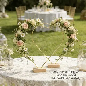 11.81" Gold Heart Wreath Stand with Base, Metal Ring Table Centerpiece, Elegant Flower Display Holder for Wedding, Valentine, Birthday, Graduation Party Decor, Graduation Party Decorations
