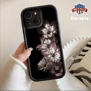 Dark Lily Pattern Suitable for TPU Case iPhone 16 Pro Max, iPhone 14/13 Pro/12/11/X/XR/XS Max Durable Anti-Shock Full-Body Protective Cover with Stylish Design Protection Casing