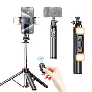 45" Selfie Stick Tripod with 2 Lights, Extendable 5 in 1 Selfie Stick Phone Tripod, Portable Selfie Sticks with Wireless Remote Compatible with iPhone 15/14/13 Pro Max, Samsung, Android, Gopro