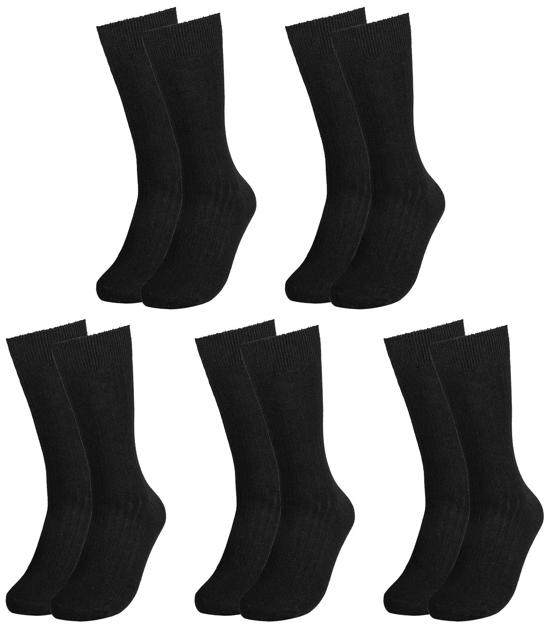 Falari Men Dress Socks 5-Pack Plain Rib Black Dress Socks Cotton Crew Socks Size 10-13