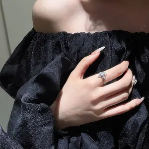 Saturn Cross Sparkling Ring, Light Luxury Fashion Zircon Set Ring, Cosmic Planet Ring, Geometric Cross Ring with Adjustable Opening