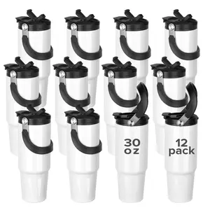 FASTSUB 30 oz Sublimation Water Bottle Tumbler 12 Pack, Double Wall Vacuum Stainless Steel Insulated Cup with Lid and Straw for Oven Use