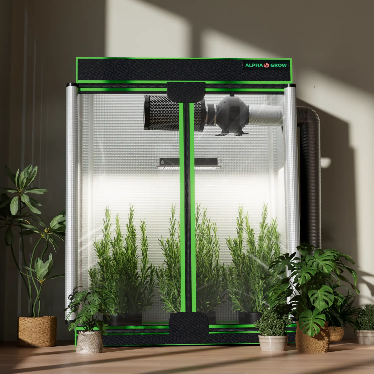 ALPHA GROW Indoor Grow Tent, 1680D Heavy Duty Hydroponic Grow Tent with Double Door & Clear Observation Window, Reflective Diamond Mylar Plant Growing Tent for Indoor Garden