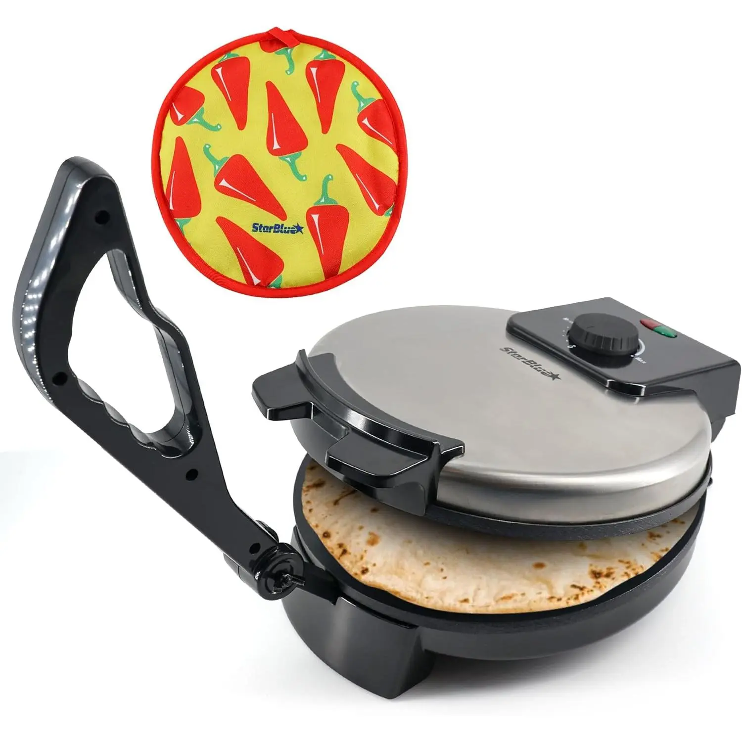10inch Roti Maker by StarBlue with FREE Roti Warmer and Removable Handle - The automatic Stainless Steel Non-Stick Electric machine to make Indian style Chapati, Tortilla, Roti AC 110V 50/60Hz 1200W