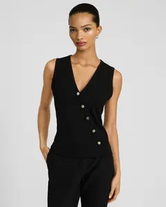 Express V-Neck Asymmetrical Novelty Button Vest Top