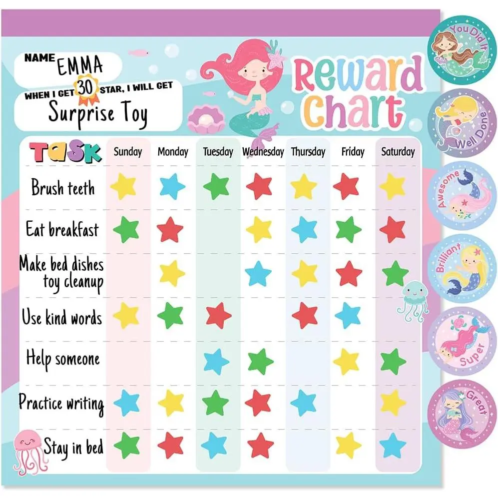 Reward Chart for  -    Behavior Chart, Pad with 26 Chore Charts, 1920 Star Stickers, 36 Incentive Stickers, Responsibility Chart for  Girls  -  Chore Chart