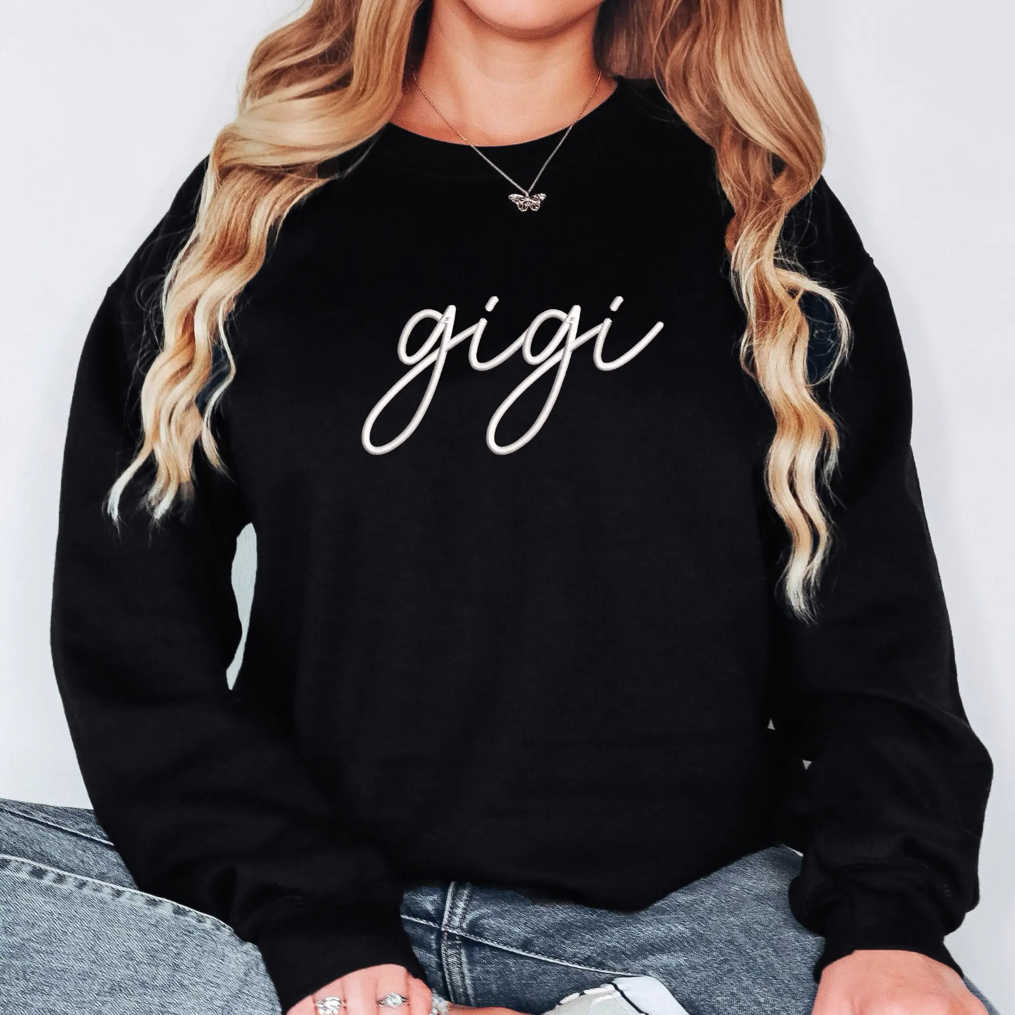 Gigi Embroidered Sweater | Unisex Crewneck Sweatshirt | Add Your Custom Name | Gifts for Mamaw | Gma Life | Personalized Gifts for GiGi