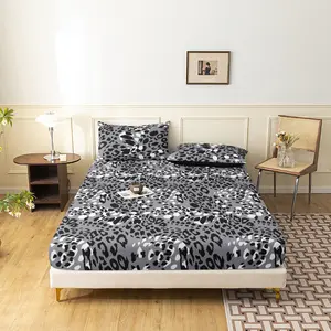 3Pcs Gray Black Leopard Print Fitted Sheet Set, Wild Animal Print Bed Sheets with Pillowcases, Edgy Aesthetic Bedding for Teens & Adults, Decorative Bedsheet Sets