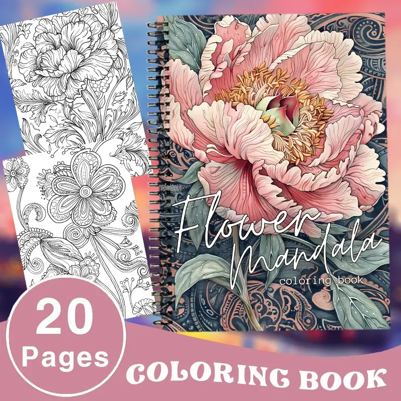 Adult Mandala Flower Art, Mandala Floral Designs Coloring Book - Perfect for relaxation and meditation, stress-relieving Spiral Binding Color Books, 21 x 29.7 cm, thick (100g), 20 pages, perfect gift for Halloween, birthdays