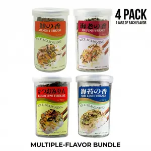 AJISHIMA Furikake 4-Flavor Ultimate Sampler Pack | Rice Seasoning Variety Set (4 Jars) - Nori Fumi, Katsuo, Ebi & Salmon