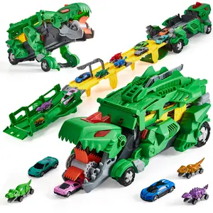 “Hot Wheels 4-in-1 Track Set with Dinosaur Transporter – 44.3-Inch Dual Lane Ramp, Foldable Storage, Portable Play, Comes with 12 Hot Wheels Cars