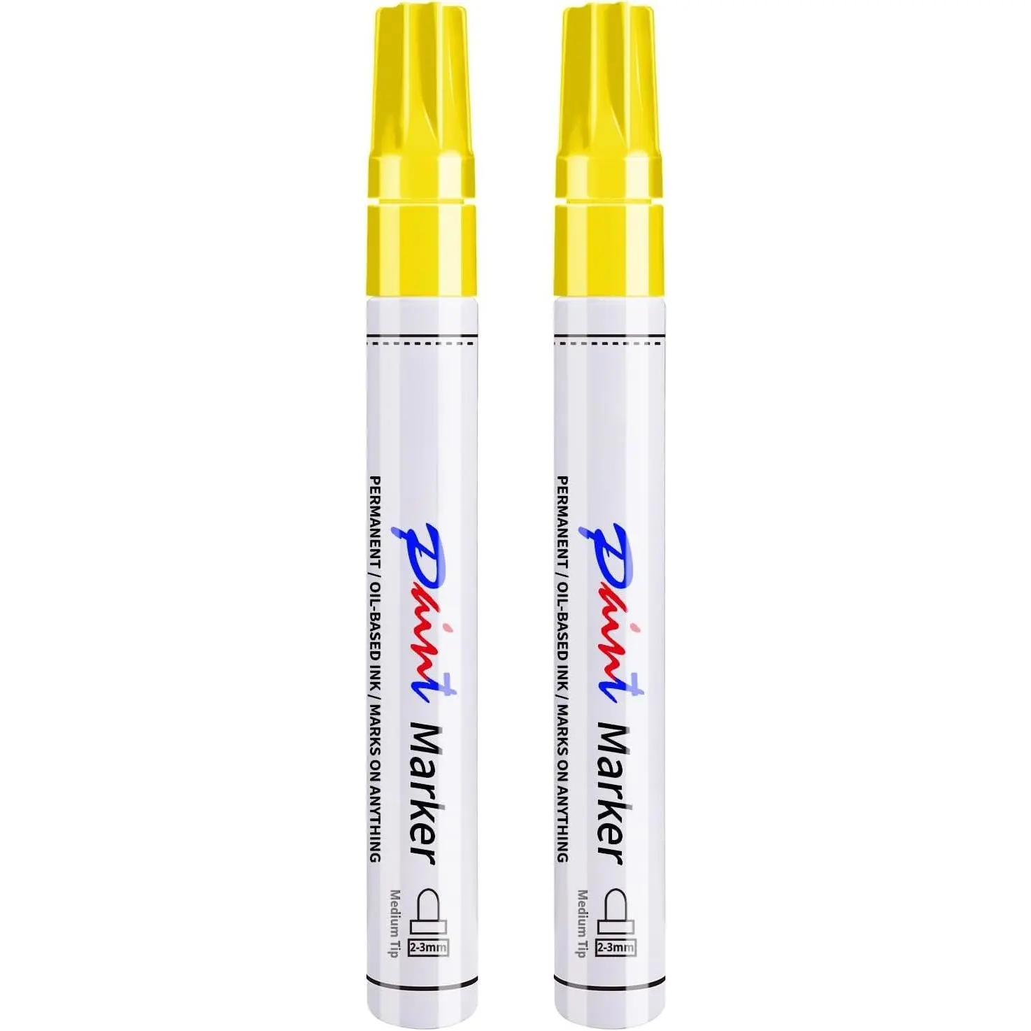 Yellow Permanent  Pens  Markers - 2 Pack Oil Based Markers, Quick Drying and  Marker Pen,  Tire, Metal, Rock Painting, , Ceramic, Plastic, Canvas, Mugs, Medium Tip