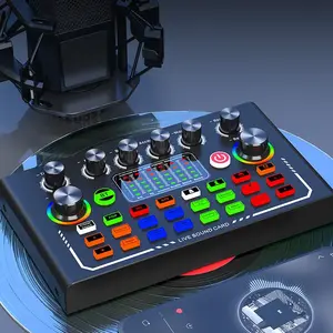 USB External Recording Mobile Audio Mixer, 3 Speed Volume Adjustment Type-C Charging Audio Live Broadcast KTV Sound Card for Live Streaming, Podcast Recording, Live Sound Cards