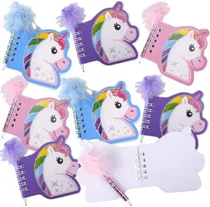 Unicorn Notebook and Pen Set for Kids, Set of 12, Feather-Tipped Pen and Small Glittery Note Pad with Loop Pen Holder Per Set, Fun Stationery Party Favors, Goodie Bag Fillers, Teacher Rewards