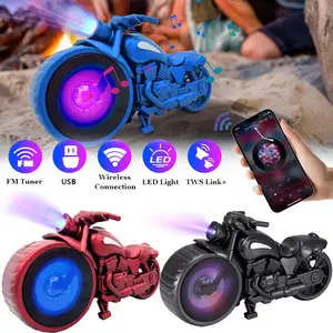 Bluetooth Speaker Motorcycle Replica Retro Ride Built-in Microphone, FM Radio and LED Party Lights, TWS Function