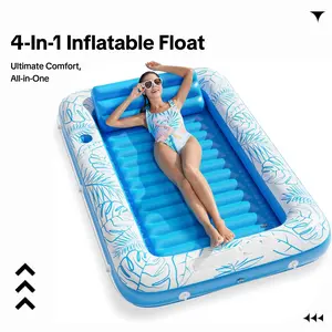 Inflatable Tanning Pool Lounger Float -  4 in 1 Sun Tan Tub Sunbathing Pool Lounge Raft Floatie Toys Water Filled Tanning Bed Mat Pad for Adult Blow Up Kiddie Pool Kids Ball Pit Pool (L)
