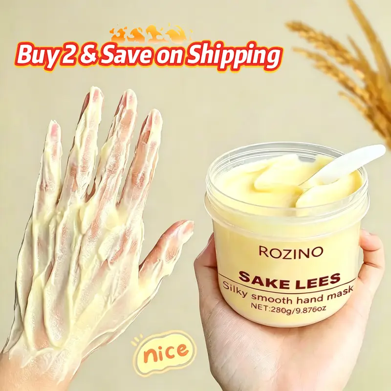 ROZINO Sake Lees Hand Mask - Natural Rice Fermented Lees Moisturizing Daytime Treatment, Silky Smooth Non-Sticky Easy-Absorb Formula, 280g/9.88oz, Gentle & Safe for All Skin, At-Home SPA for Babysoft Hands