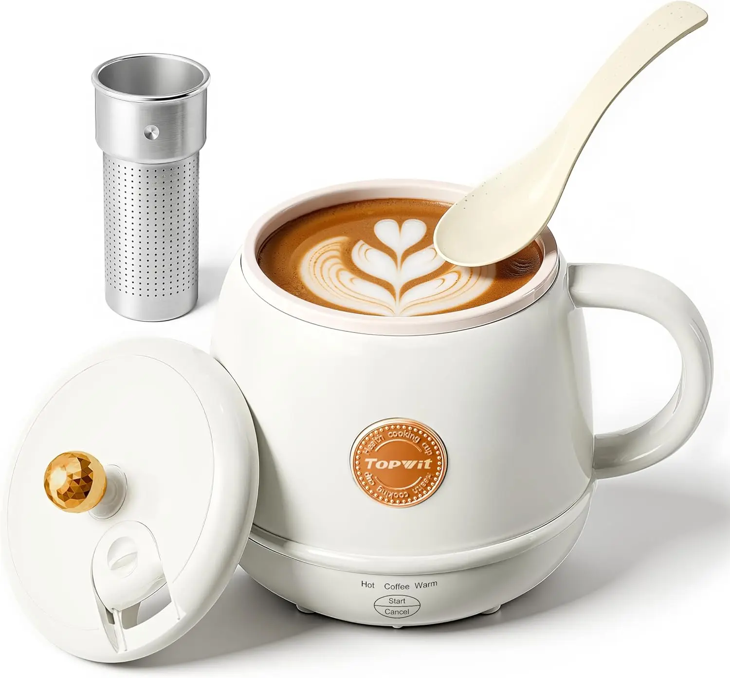 TOPWIT Ceramic Electric Travel Kettle with Infuser & Scoop, 14oz Rapid Heating Up to 212°F, Temperature Control, Portable for RV/Camping, Graduation Gift for Friends, 110V Coffee Mug Warmer for Warm Drinks, Family, Graduations