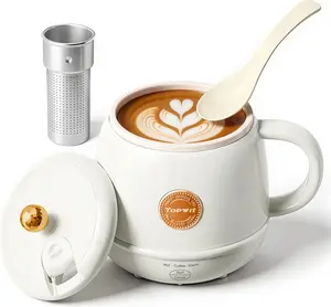 TOPWIT Electric Travel Kettle, 14oz Rapid Heating Up to 212°F, Temperature Control Heating Coffee Mug Warmer for Warm Drinks, Portable Tea Kettle for RV, Camping, Gift for Family/Friends/Elders, 110V