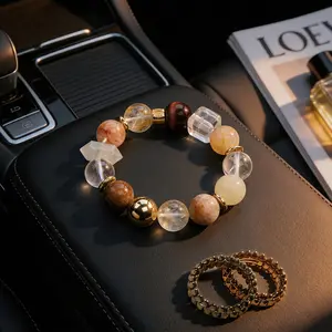Solstice Mixed Crystal Energy Bracelet Natural Lodolite, Quartz & Red Tiger's Eye Chunky Aesthetic Statement Jewelry