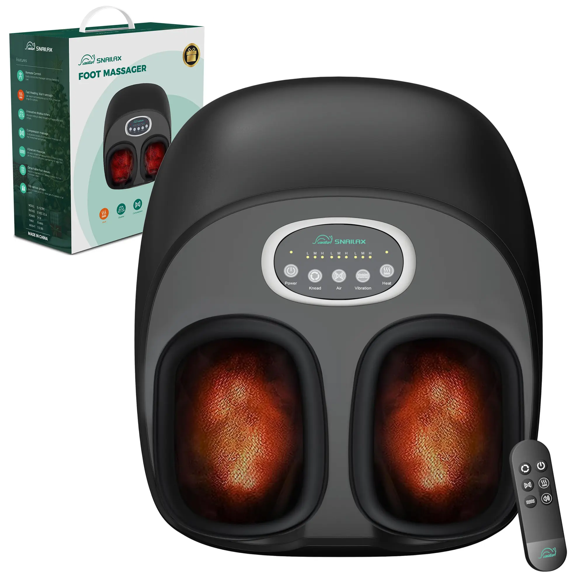Snailax Foot Massager with Heat,Kneading,Compression,Vibration, Shiatsu Feet  Massager Machine, Foot Warmer,Gifts for Women,Men Somatic Therapy Device  Adjustable
