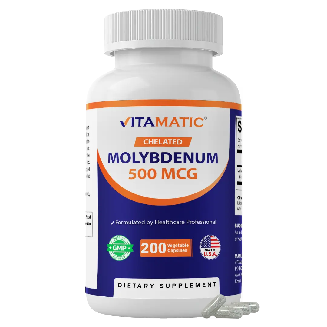 Chelated Molybdenum 500 mcg (as Molybdenum Glycinate Chelate) – 200 Vegetable Capsules – Trace Mineral Supplement – High Absorption – Non-GMO, Gluten Free – Made in USA