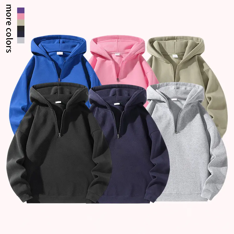 Men's Stylish Plain Half-Zip Hooded Sweatshirt, Regular Raglan Sleeves, Couple-Friendly Menswear Top, Versatile for Spring, Autumn, Winter Everyday Wear, Tops