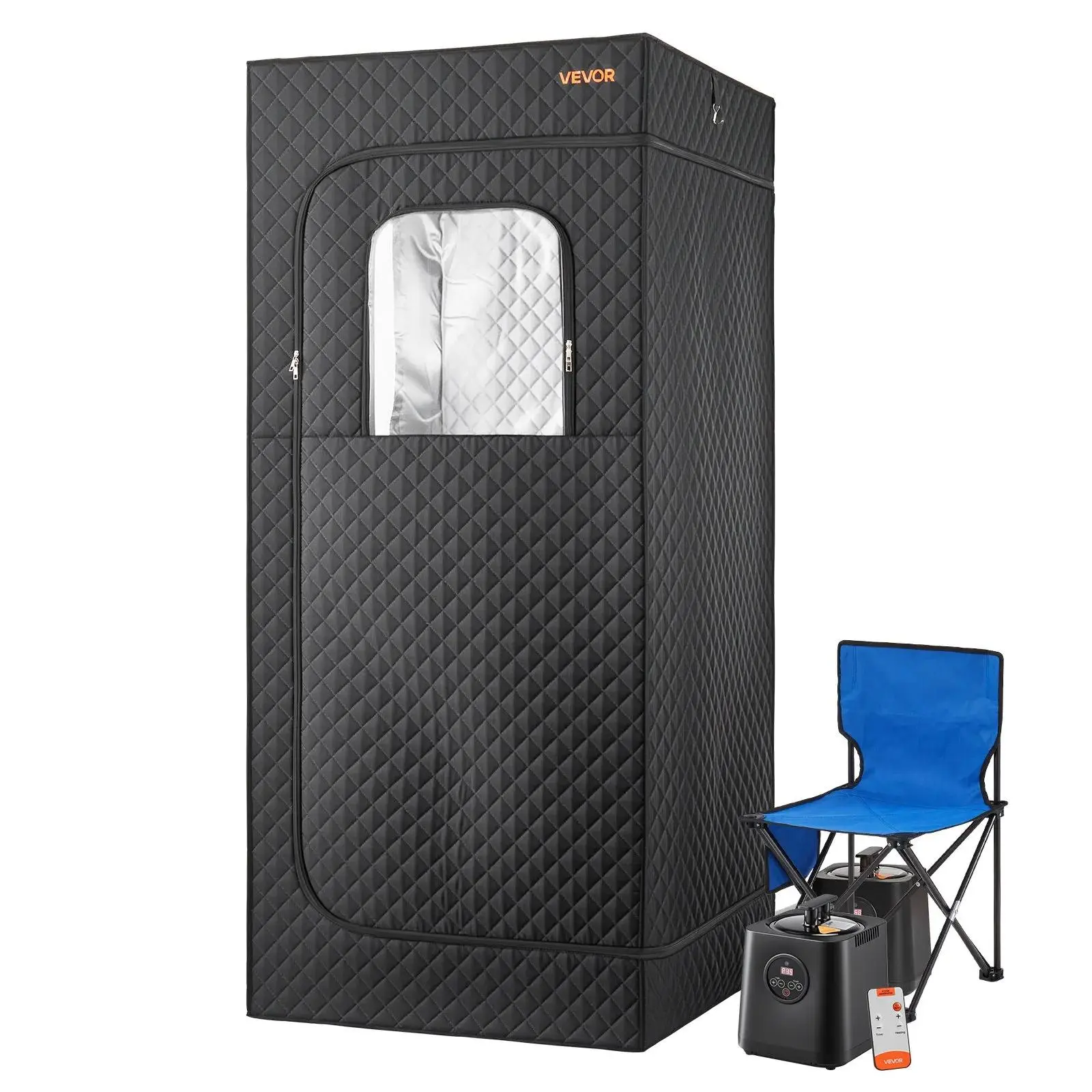 【SummerFinds】VEVOR Upgraded Portable Steam Sauna Kit for Home Users' Relaxation, 1-Person Full-Body Heat Spa Tent with Steamer, Foldable Chair, Remote Control, Essential Oil Kit, Heavy-Duty Stainless Steel Frame, 3-Layer Thermal Fabric (Black) Boxed Set,