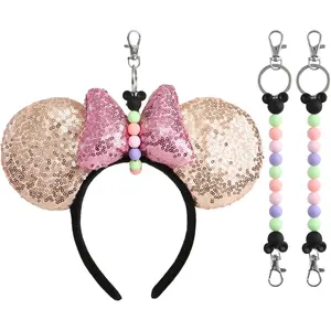 Obavioy 2Pcs Mouse Ear Headband Holders for Backpack Bag Park Trip Essentials Accessories Beaded Lanyard Keychain