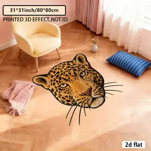 2D flat fashionable creative irregular asymmetric pattern decorative carpet, leopard head close-up pattern home unique style carpet, foldable area carpet, soft carpet for living room, bedroom, and bathroom, Animal Print Rug